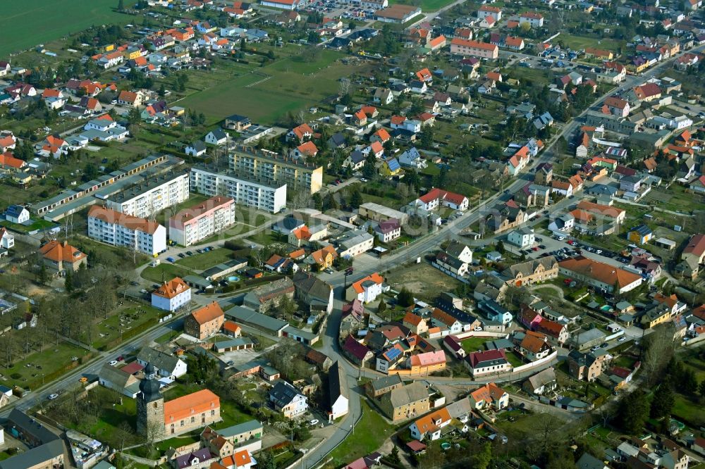 Teutschenthal from above - Town View of the streets and houses of the residential areas in Teutschenthal in the state Saxony-Anhalt, Germany