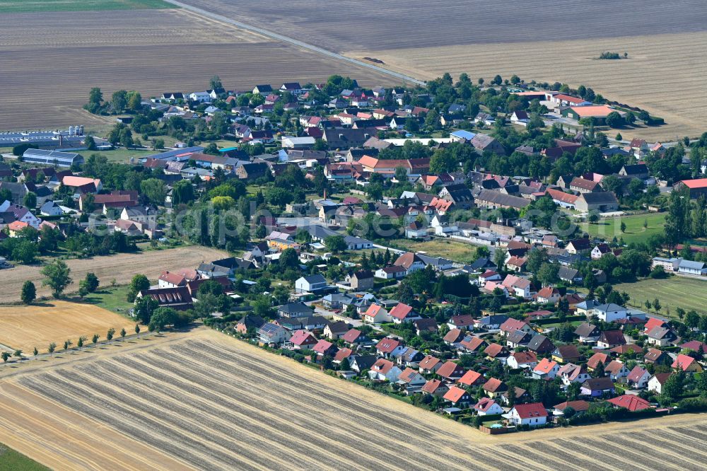 Teutschenthal from above - Town View of the streets and houses of the residential areas on street Tulpenweg in the district Steuden in Teutschenthal in the state Saxony-Anhalt, Germany