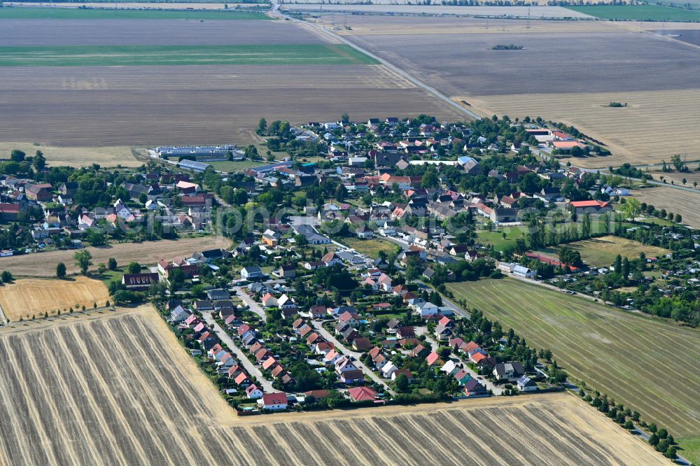 Teutschenthal from the bird's eye view: Town View of the streets and houses of the residential areas on street Tulpenweg in the district Steuden in Teutschenthal in the state Saxony-Anhalt, Germany