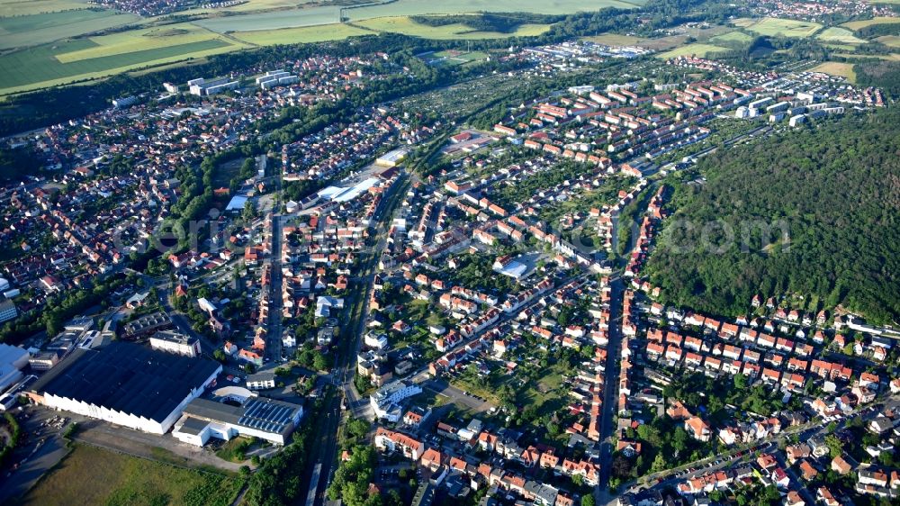 Thale from above - Town View of the streets and houses of the residential areas in Thale in the state Saxony-Anhalt, Germany
