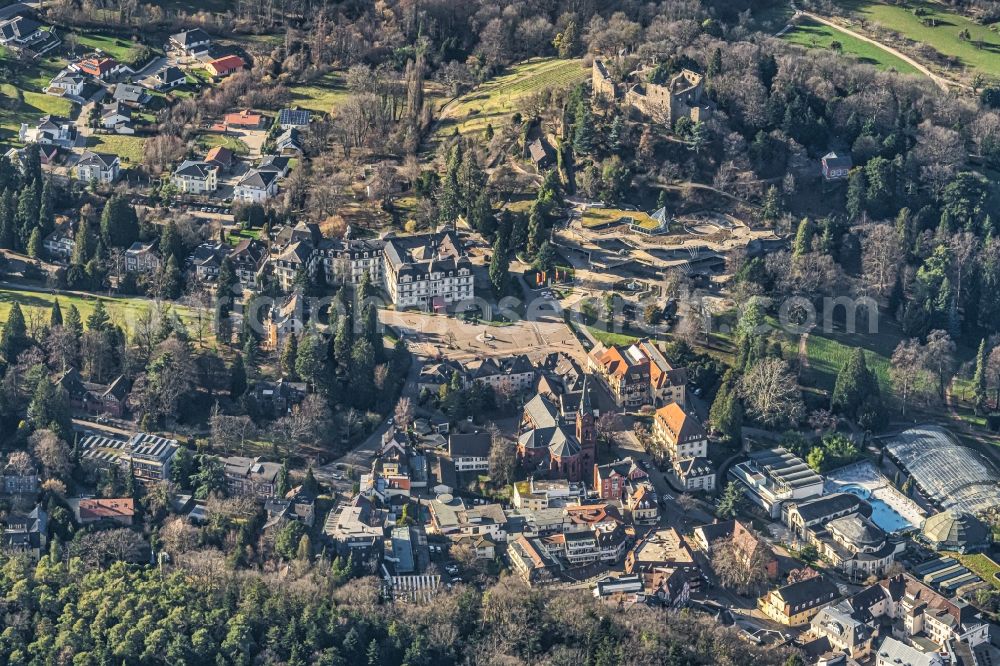 Badenweiler from above - Town View of the streets and houses of the residential areas in Badenweiler in the state Baden-Wurttemberg, Germany