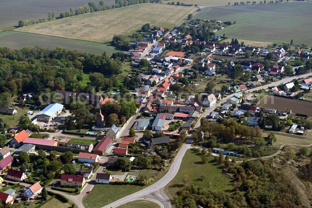 Trinum from above - Town View of the streets and houses of the residential areas in Trinum in the state Saxony-Anhalt, Germany