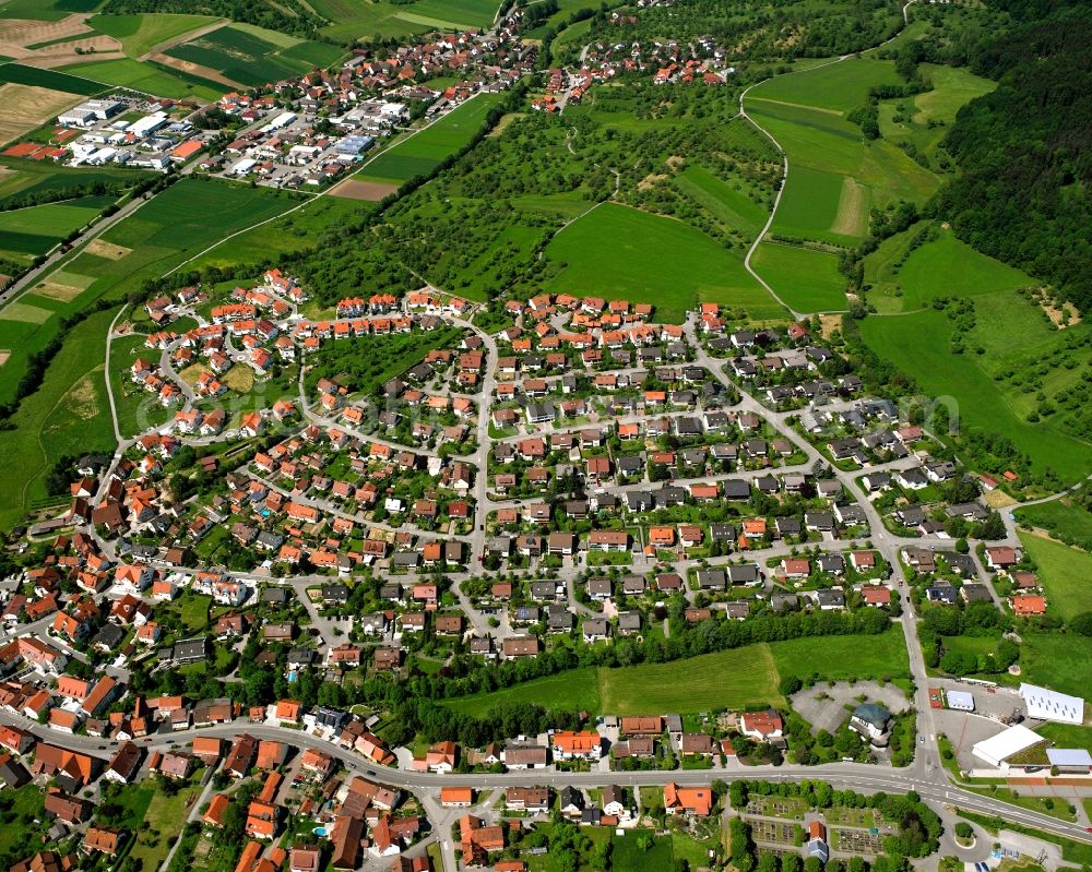 Aerial image Unterbrüden - Town View of the streets and houses of the residential areas in Unterbrüden in the state Baden-Wuerttemberg, Germany