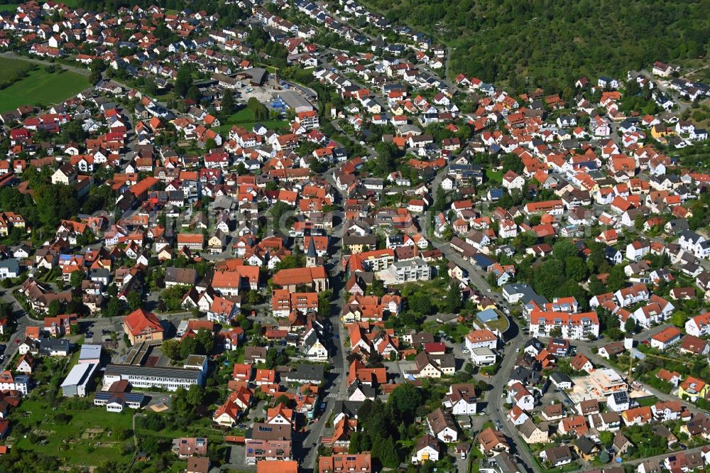 Aerial image Urbach - Town View of the streets and houses of the residential areas in Urbach in the state Baden-Wuerttemberg, Germany
