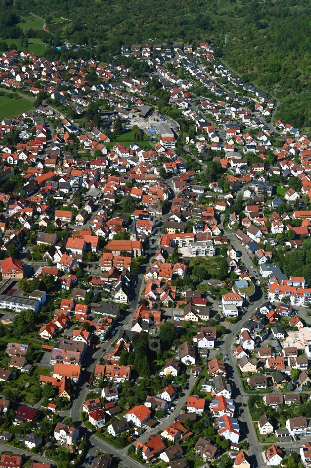 Aerial photograph Urbach - Town View of the streets and houses of the residential areas in Urbach in the state Baden-Wuerttemberg, Germany