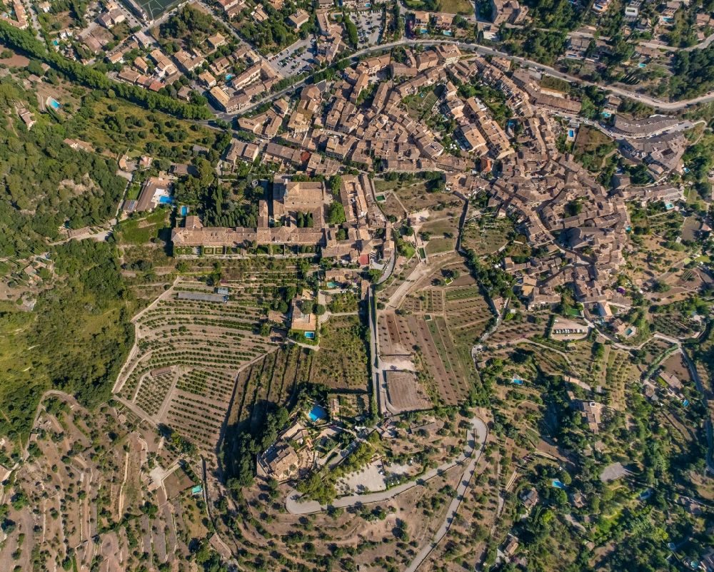 Aerial image Valldemosa - Town View of the streets and houses of the residential areas in Valldemosa in Islas Baleares, Spain