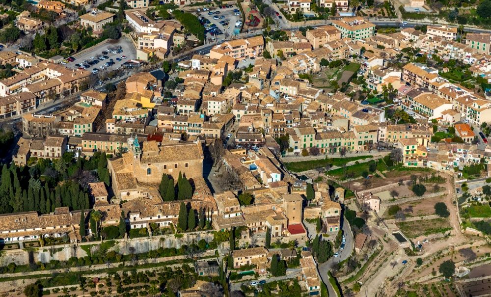 Valldemossa from above - Town View of the streets and houses of the residential areas in Valldemossa in Balearic island of Mallorca, Spain