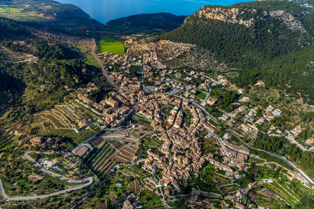 Aerial photograph Valldemossa - Town View of the streets and houses of the residential areas in Valldemossa in Balearic island of Mallorca, Spain
