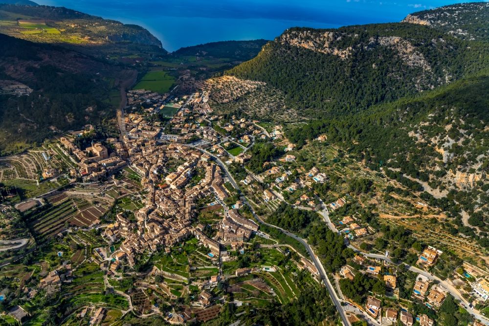 Aerial photograph Valldemossa - Town View of the streets and houses of the residential areas in Valldemossa in Balearic island of Mallorca, Spain