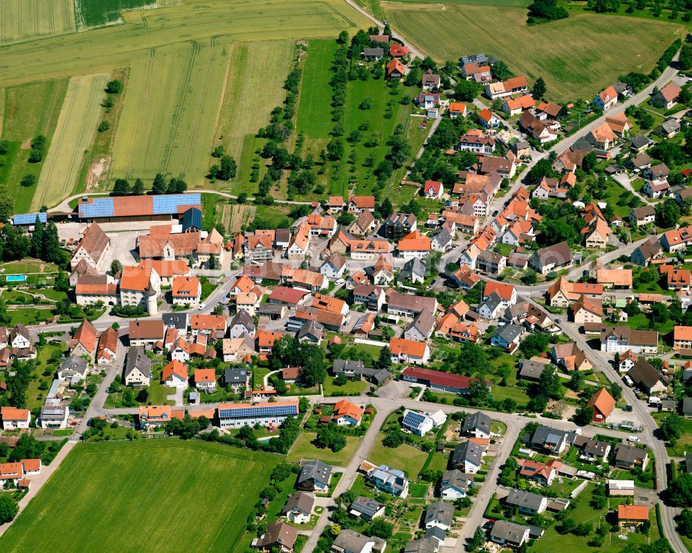 Wachendorf from above - Town View of the streets and houses of the residential areas in Wachendorf in the state Baden-Wuerttemberg, Germany