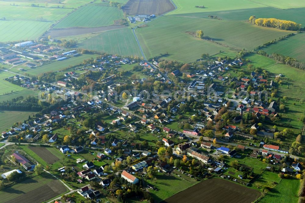 Wachow from the bird's eye view: Town View of the streets and houses of the residential areas in Wachow in the state Brandenburg, Germany