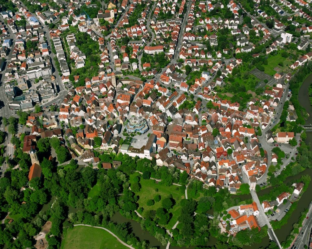 Aerial image Waiblingen - Town View of the streets and houses of the residential areas in Waiblingen in the state Baden-Wuerttemberg, Germany