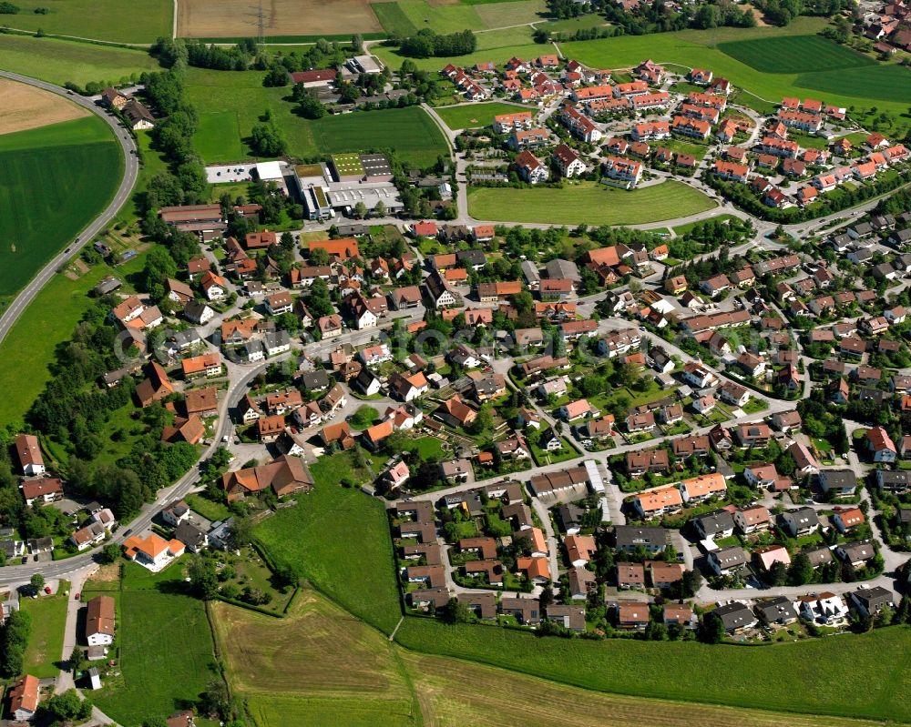 Waldrems from above - Town View of the streets and houses of the residential areas in Waldrems in the state Baden-Wuerttemberg, Germany