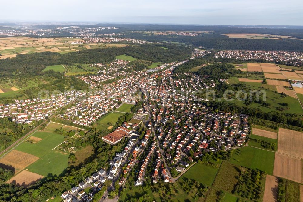 Aerial image Wannweil - Town View of the streets and houses of the residential areas in Wannweil in the state Baden-Wuerttemberg, Germany
