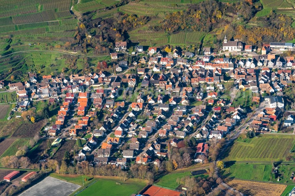 Aerial image Wasenweiler - Town View of the streets and houses of the residential areas in Wasenweiler in the state Baden-Wurttemberg, Germany