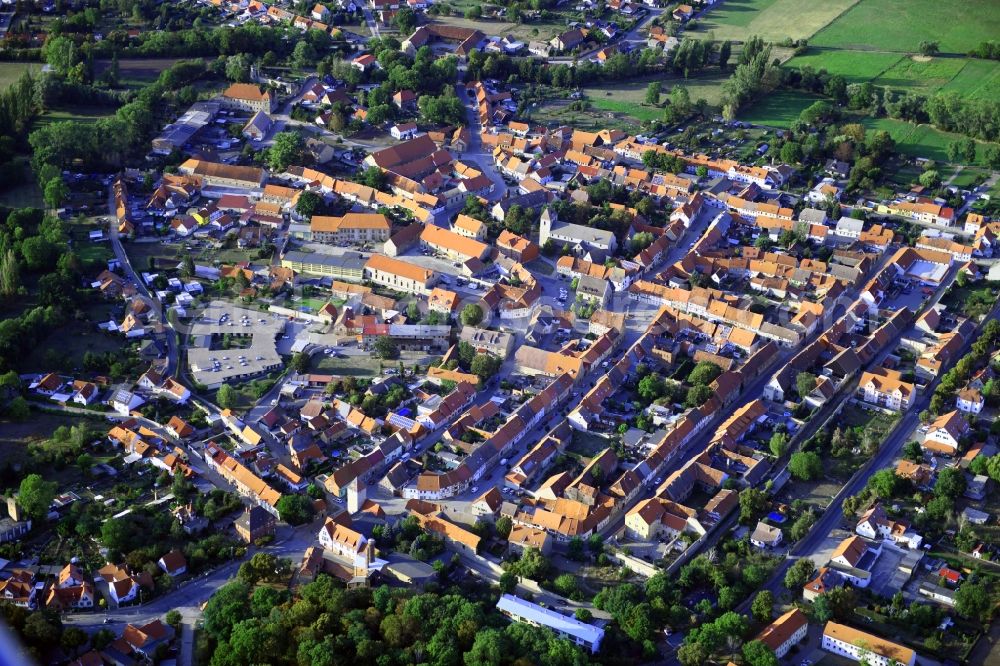 Aerial image Wegeleben - Town View of the streets and houses of the residential areas in Wegeleben in the state Saxony-Anhalt, Germany