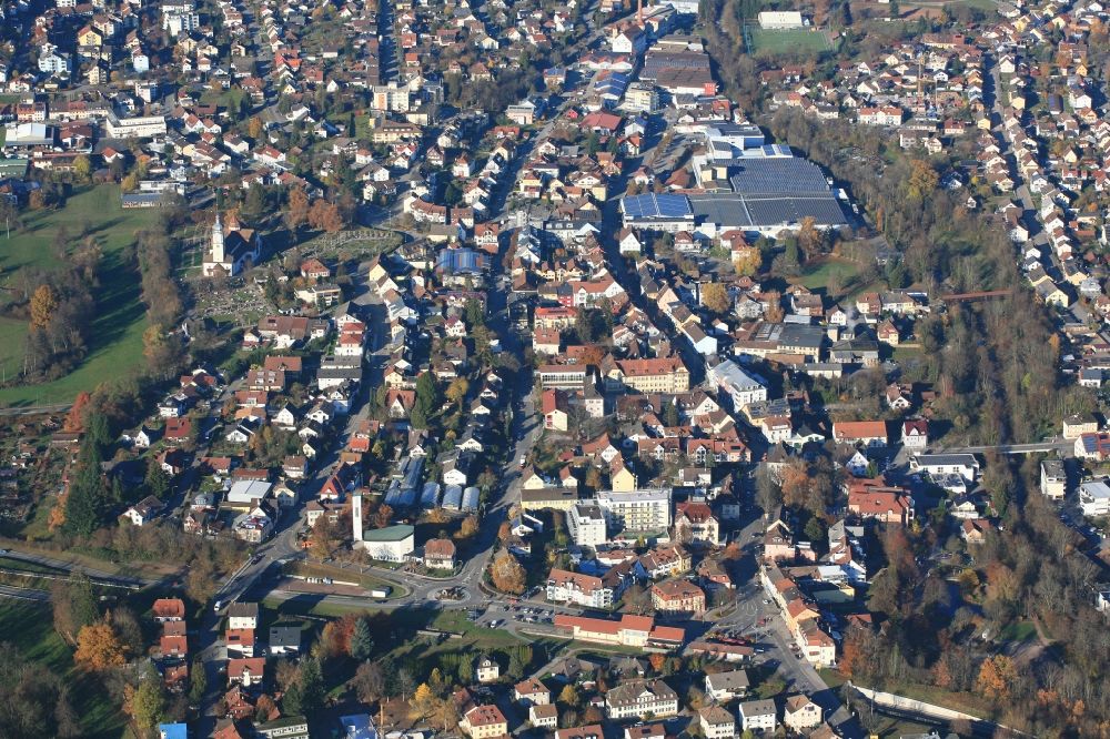 Aerial image Wehr - Town view of the streets and houses in Wehr in the state Baden-Wurttemberg, Germany