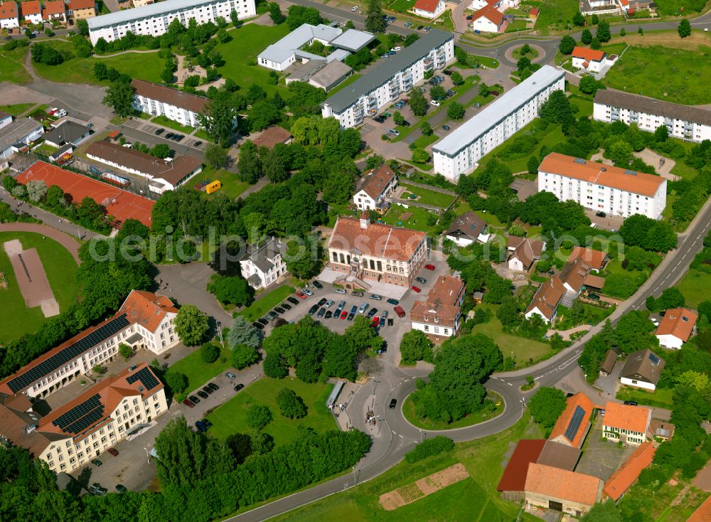 Weierhof from above - Town View of the streets and houses of the residential areas in Weierhof in the state Rhineland-Palatinate, Germany