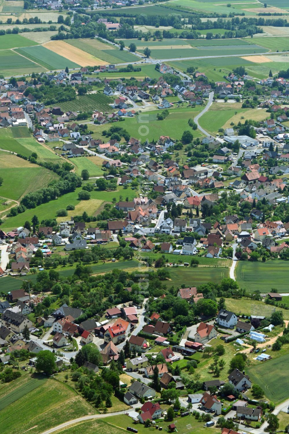 Aerial image Weilersbach - Town View of the streets and houses of the residential areas in the district Mittlerweilersbach in Weilersbach in the state Bavaria, Germany