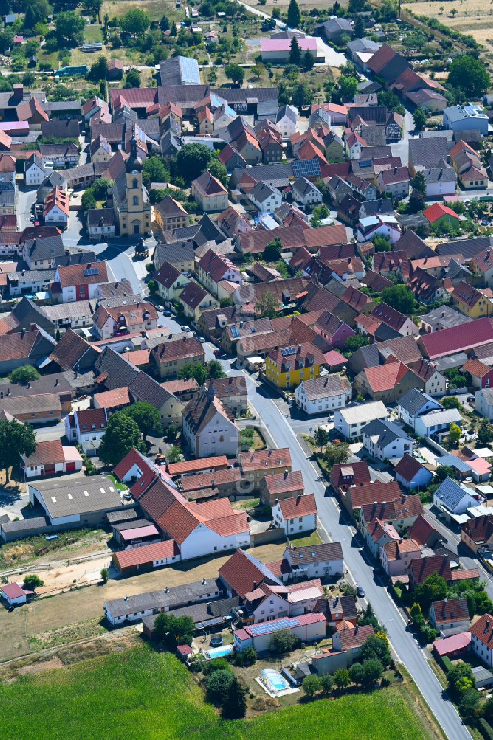 Aerial photograph Werneck - Town View of the streets and houses of the residential areas in the district Ettleben in Werneck in the state Bavaria, Germany