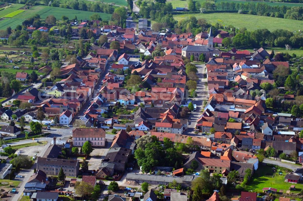 Wickerode from the bird's eye view: Town View of the streets and houses of the residential areas in Wickerode in the state Saxony-Anhalt, Germany