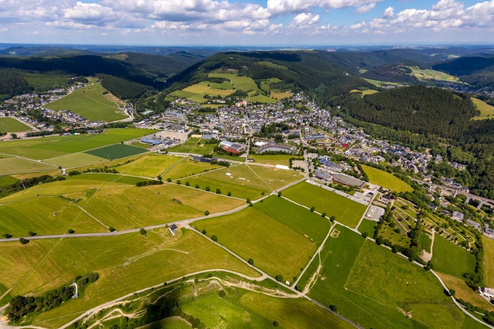 Willingen (Upland) from above - Town View of the streets and houses of the residential areas in Willingen (Upland) in the state Hesse, Germany