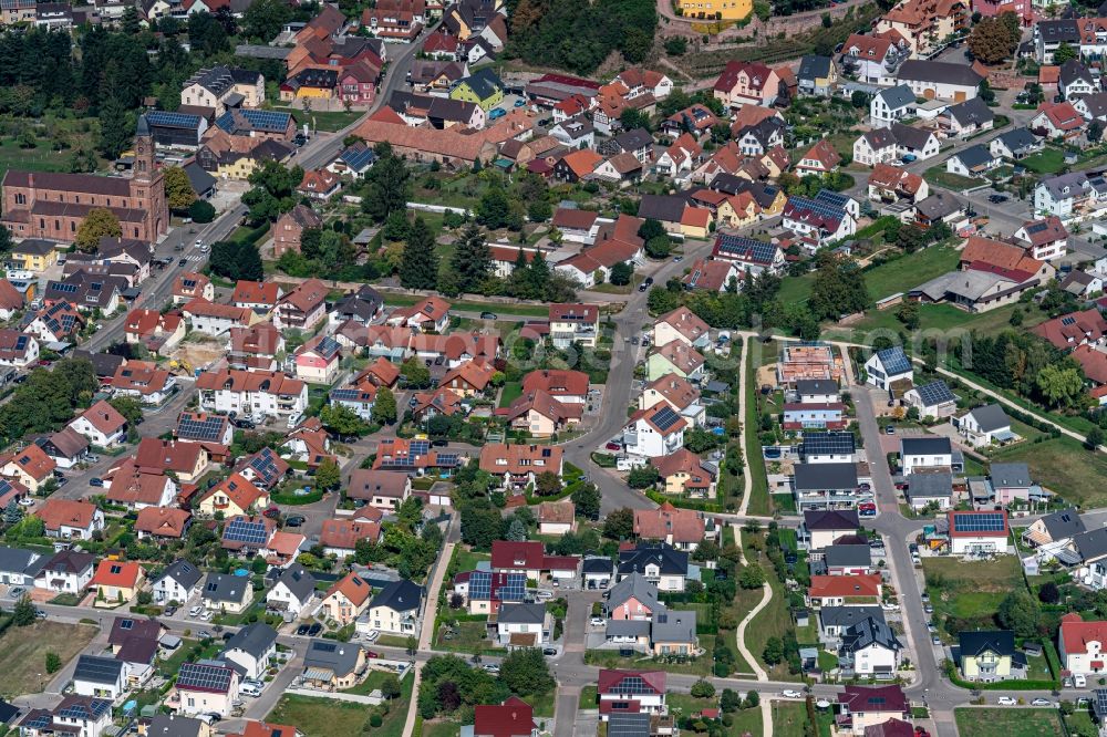 Mahlberg from above - Town View of the streets and houses of the residential areas in Mahlberg in the state Baden-Wurttemberg, Germany