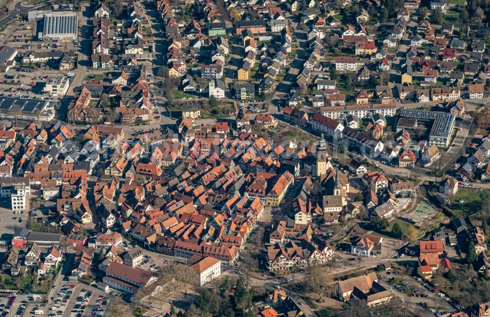 Aerial image Haslach im Kinzigtal - Town View of the streets and houses of the residential areas in Haslach im Kinzigtal in the state Baden-Wuerttemberg, Germany
