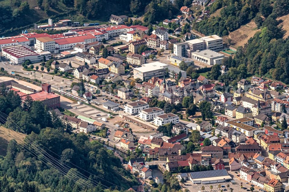 Zell im Wiesental from above - Town View of the streets and houses of the residential areas in Zell im Wiesental in the state Baden-Wurttemberg, Germany