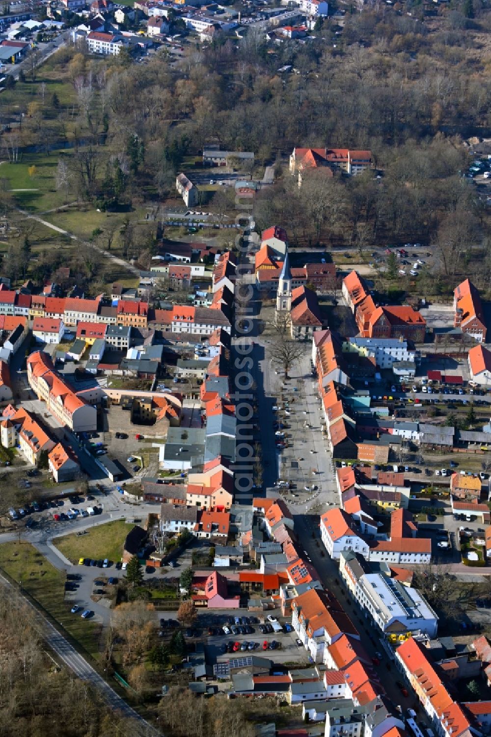 Zossen from above - Town View of the streets and houses of the residential areas in Zossen in the state Brandenburg, Germany