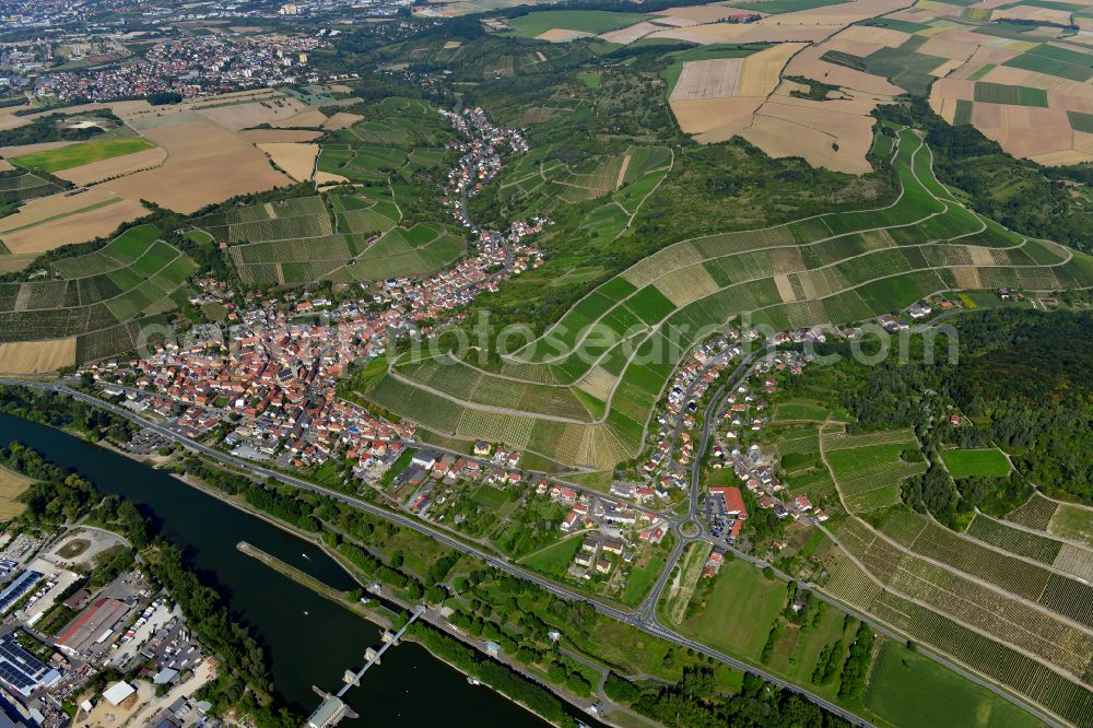 Aerial image Heidingsfeld - Town center on the edge of vineyards and wineries in the wine-growing area in Heidingsfeld in the state Bavaria, Germany