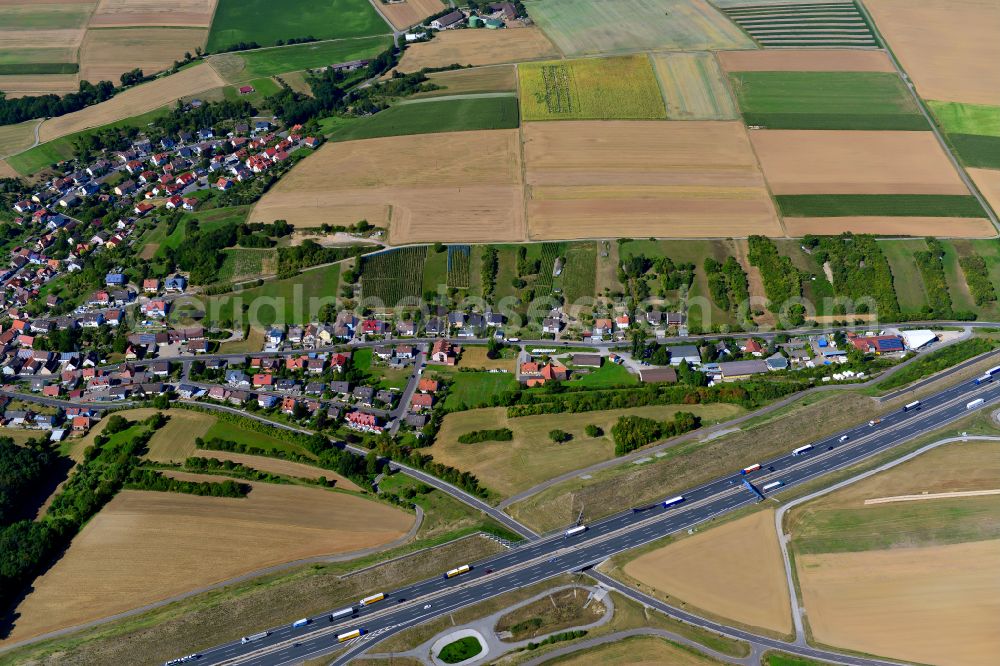 Aerial photograph Theilheim - Town center on the edge of vineyards and wineries in the wine-growing area in Theilheim in the state Bavaria, Germany