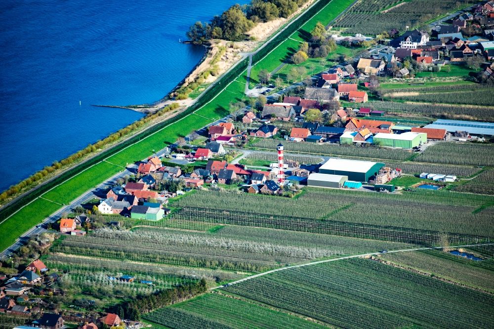 Aerial image Jork - Town on the banks of the river of the River Elbe in the district Wisch in Jork Old Land in the state Lower Saxony, Germany