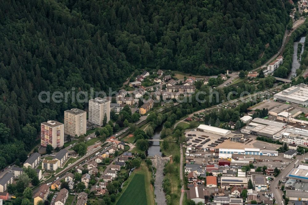 Aerial image Waldkirch - Town on the banks of the river of Elz in Waldkirch in the state Baden-Wuerttemberg, Germany