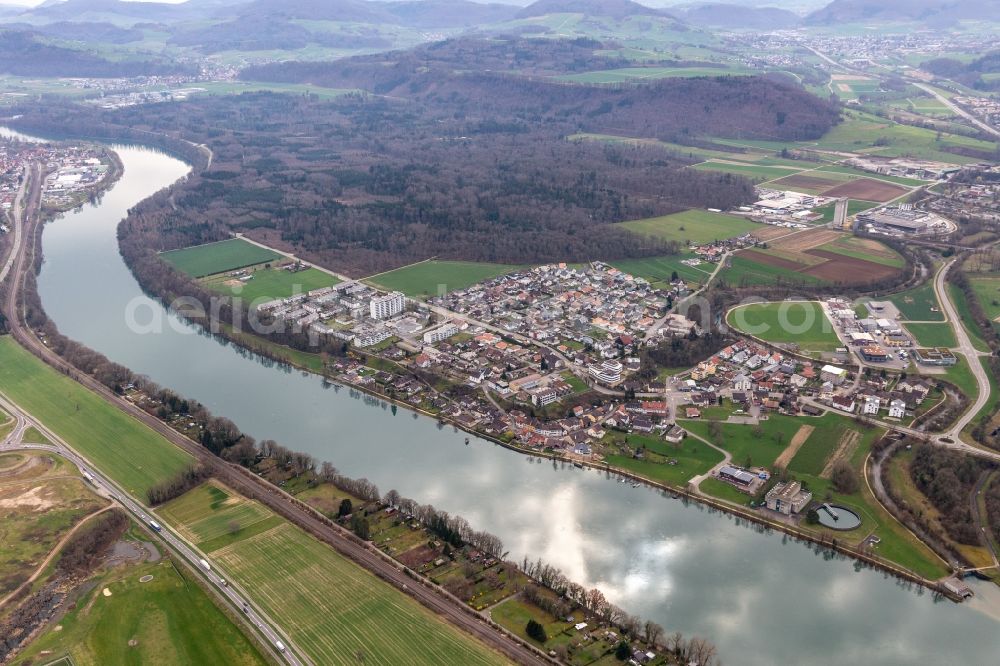 Sisseln from above - Town on the banks of the river of Hochrhein in Sisseln in the canton Aargau, Switzerland