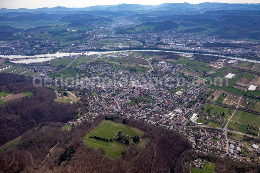 Aerial image Grenzach-Wyhlen - Town on the banks of the river of the High Rhine in Wyhlen in the state Baden-Wuerttemberg, Germany