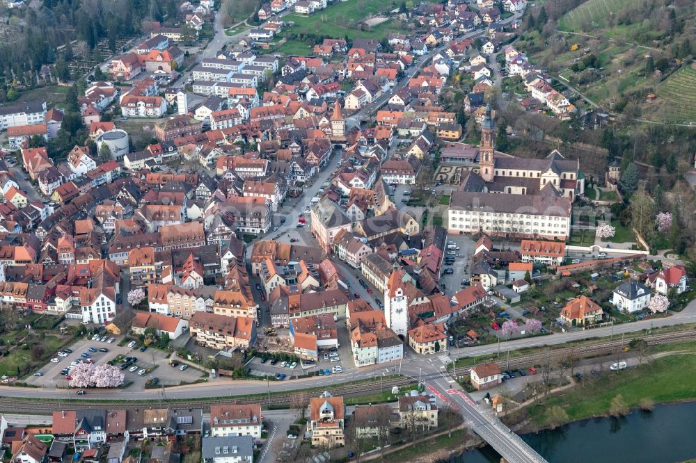 Gengenbach from above - Town on the banks of the river of the Kinzig river in Gengenbach in the state Baden-Wuerttemberg, Germany