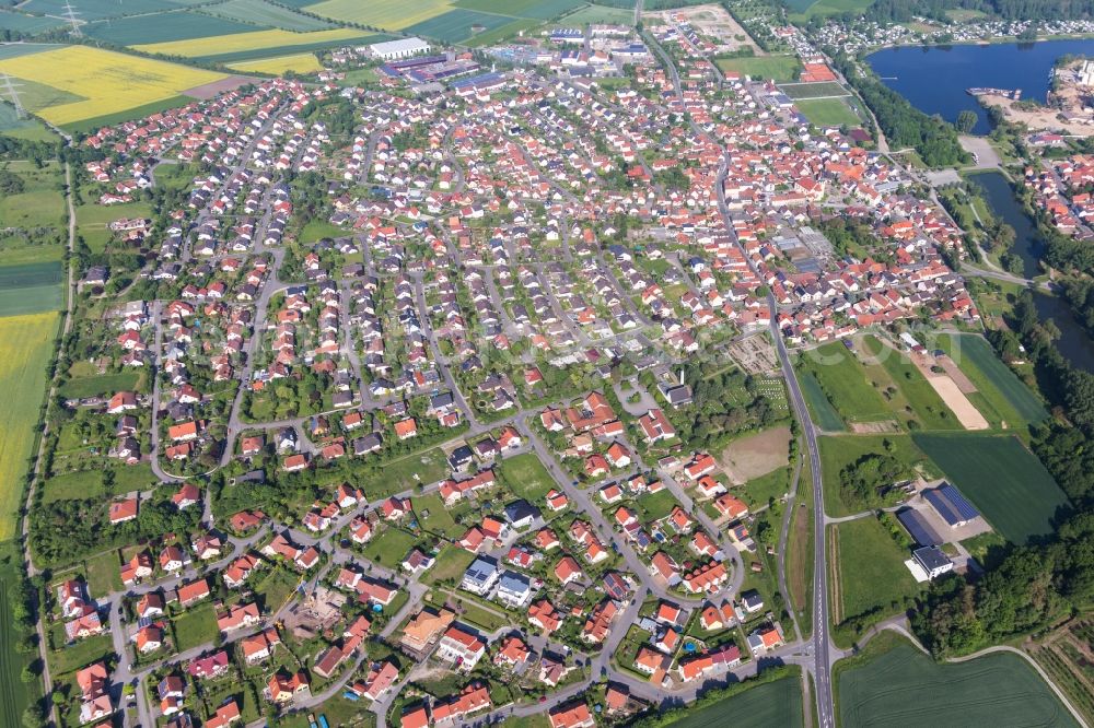 Aerial image Sand am Main - Town on the banks of the river of the Main river in Sand am Main in the state Bavaria, Germany
