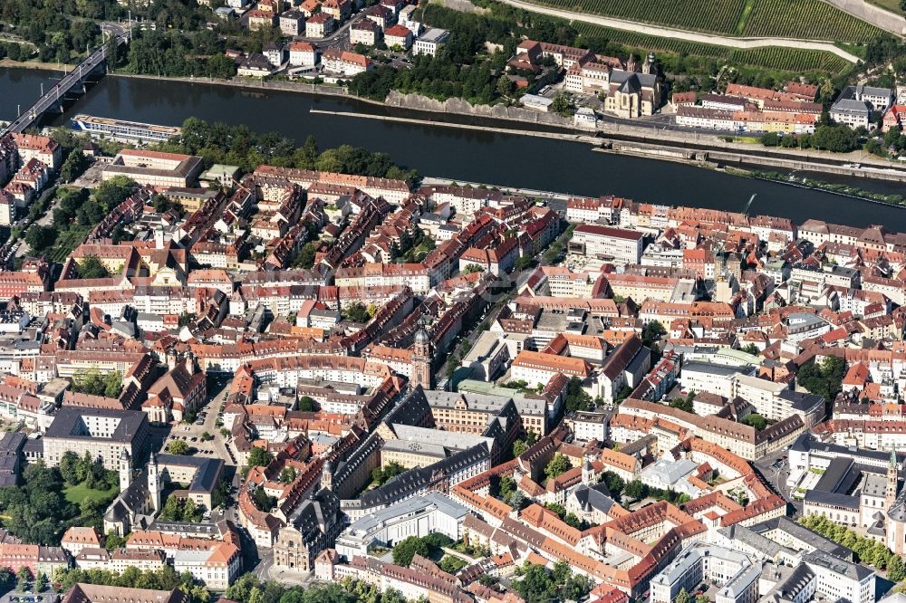 Würzburg from above - Town on the banks of the river of the Main river in Wuerzburg in the state Bavaria, Germany