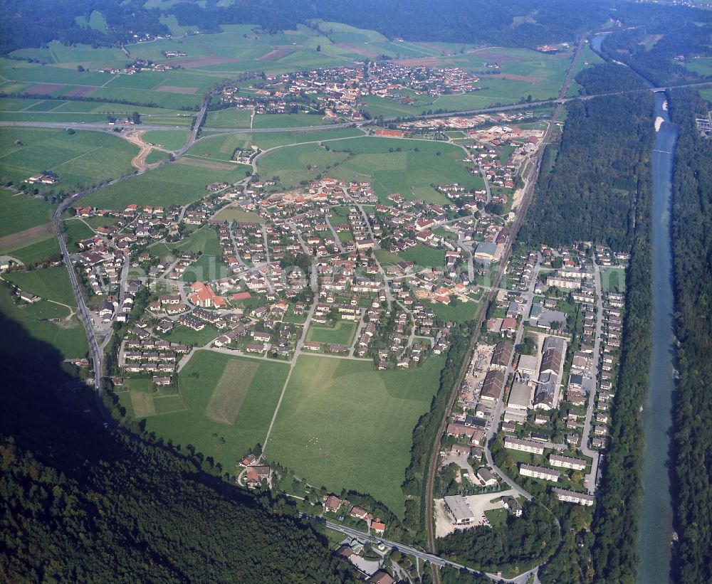 Aerial image Pidingerau - Town on the banks of the river of Saalach in Pidingerau in the state Bavaria, Germany