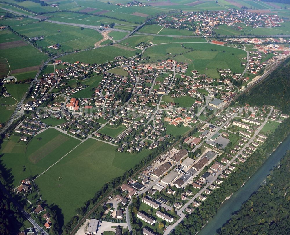 Aerial photograph Pidingerau - Town on the banks of the river of Saalach in Pidingerau in the state Bavaria, Germany