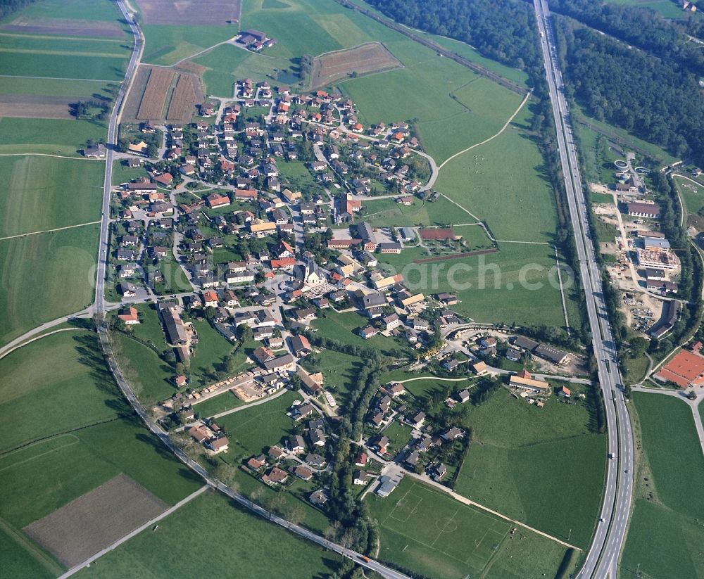 Pidingerau from above - Town on the banks of the river of Saalach in Pidingerau in the state Bavaria, Germany