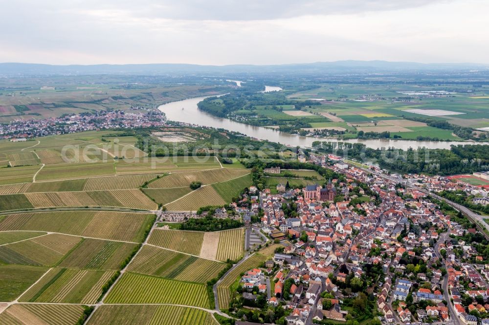 Aerial photograph Oppenheim - Town on the banks of the river of the Rhine river in Oppenheim in the state Rhineland-Palatinate, Germany