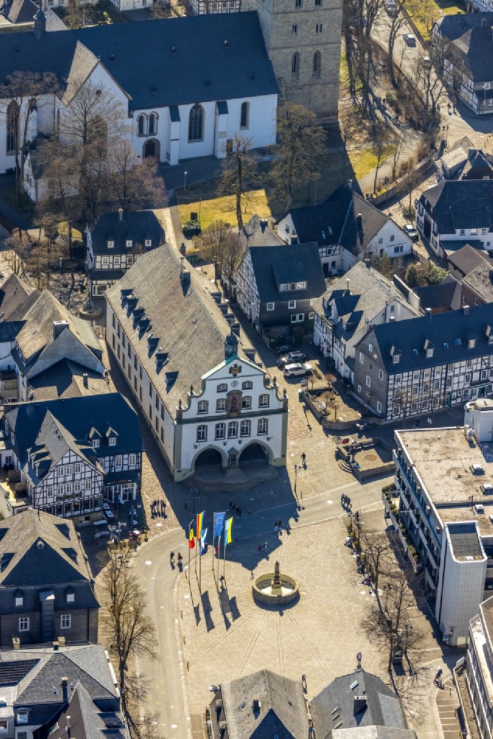 Brilon from above - Center market in Brilon at Sauerland in the state North Rhine-Westphalia, Germany