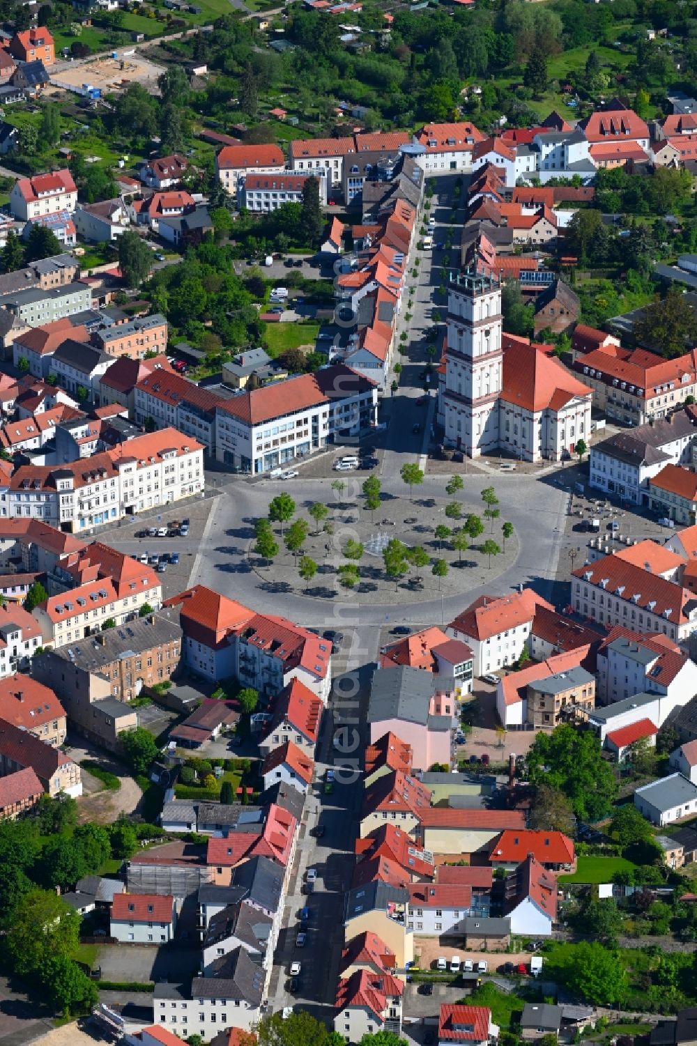 Neustrelitz from above - Center market in Neustrelitz in the state Mecklenburg - Western Pomerania