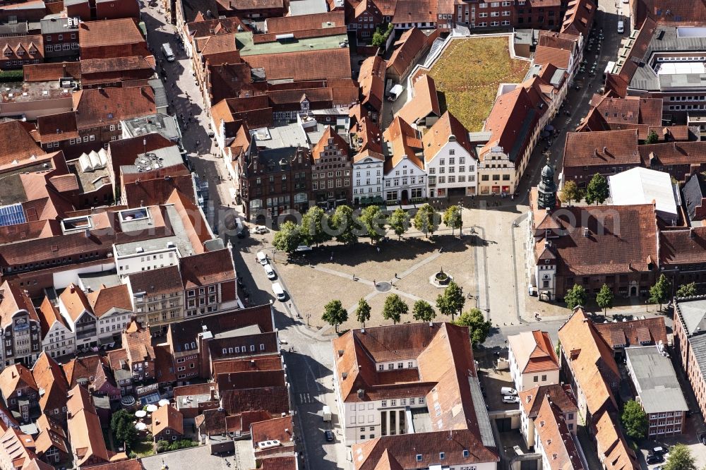 Lüneburg from above - Center market in Lueneburg in the state Lower Saxony, Germany