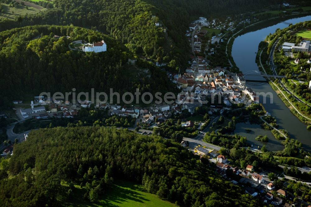 Aerial image Riedenburg - Village on the banks of the area Altmuehl - river course in Riedenburg in the state Bavaria, Germany