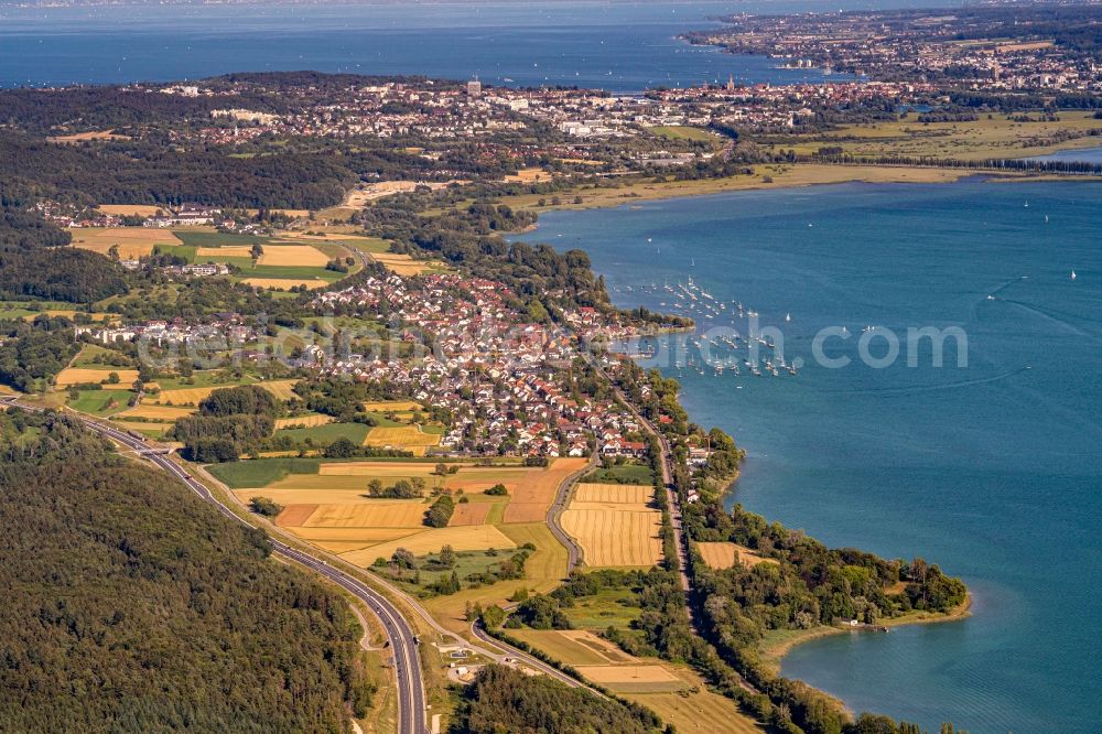 Allensbach from above - Village on the banks of the area lake of Lake of Constance in Allensbach in the state Baden-Wuerttemberg, Germany