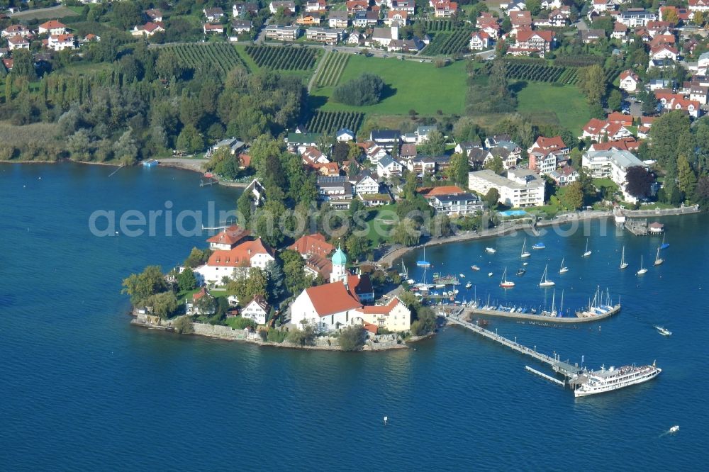 Wasserburg (Bodensee) from above - Village on the banks of the area Lake Constance in Wasserburg (Bodensee) in the state Bavaria, Germany