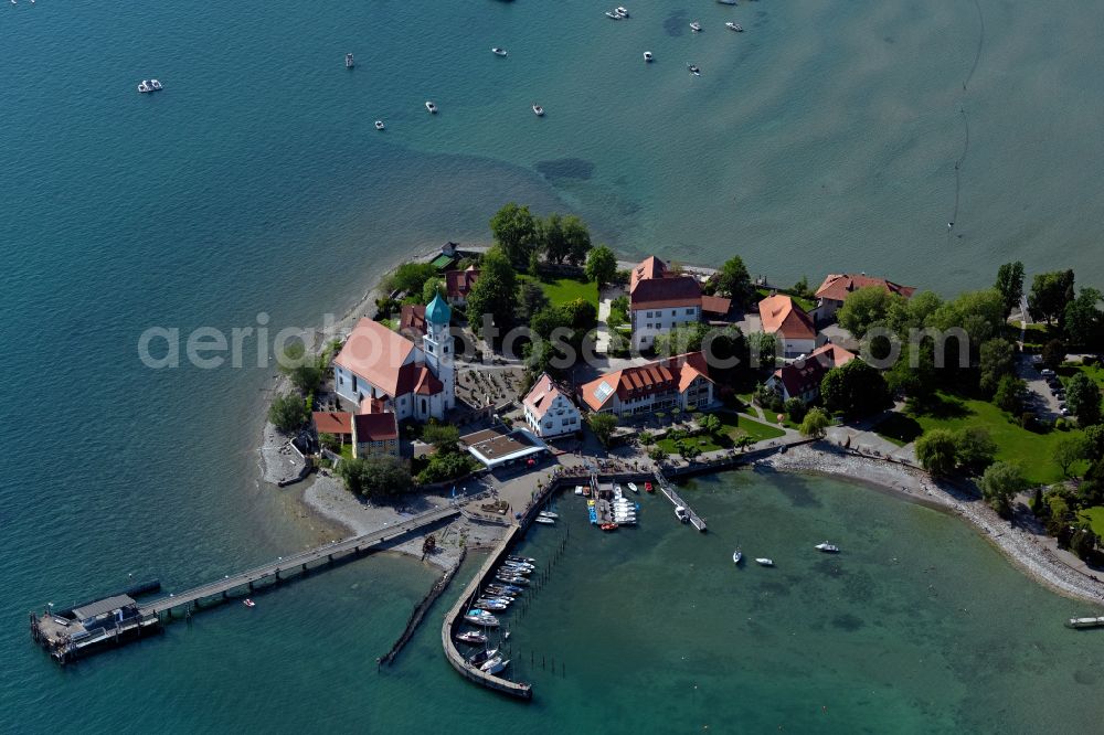 Wasserburg (Bodensee) from above - Village on the banks of the area Lake Constance in Wasserburg (Bodensee) in the state Bavaria, Germany